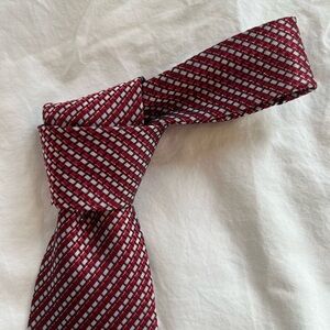 Giorgio Armani 100% Silk Necktie Red Gray Silver Metallic Made In Italy